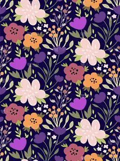 矢车菊花型,花色艳丽,手绘简洁.花，各种植物的叶子在黑暗的背景上。神奇植物植物植物墙纸，印刷品，无缝