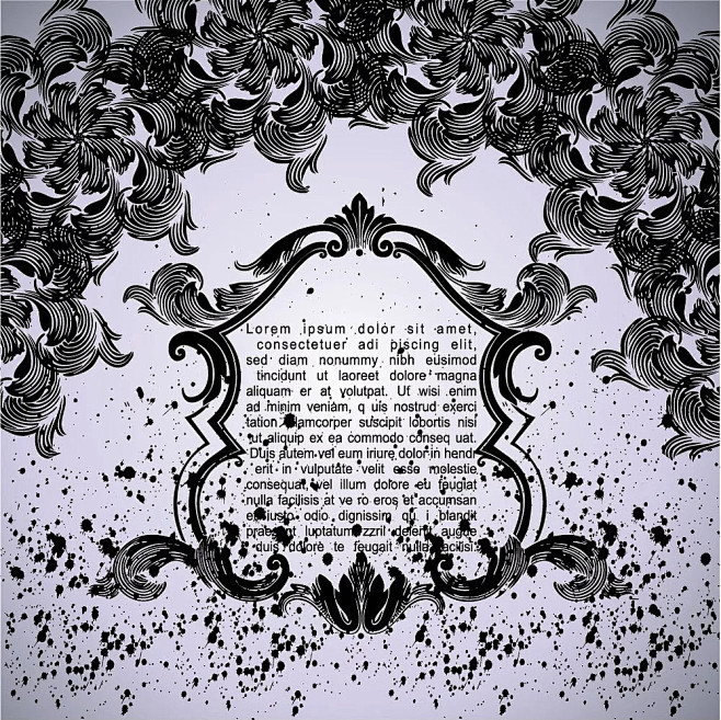 黑白花纹边框墨点矢量背景eps|抽象花纹...