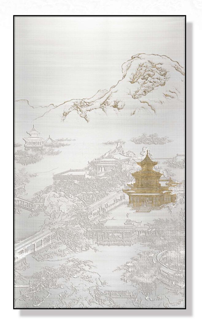 丝绢底金箔肌理画