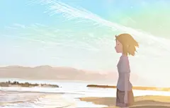 街的对面 海边可爱女生插画4k壁纸