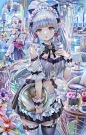Anime 2400x3754 Genshin Impact blue eyes Kamisato Ayaka (Genshin Impact) white hair video game girls Noelle (Genshin Impact) anime girls maid outfit