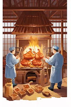 AI数字艺术美味北京烤鸭美食制作插画-众图网