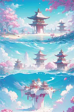 国风数字艺术AI游戏建筑场景壁纸