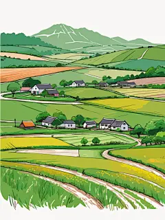 手绘唯美农村风景