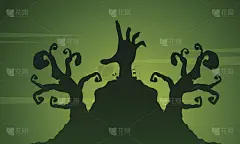 可怕的风景与僵尸在万圣节矢量插图
