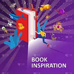 Open Book Imagination with run boy, concept backgr
