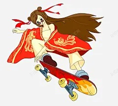 古装滑板女孩高清素材 古装 女孩 手绘 滑板 免抠png 设计图片 免费下载