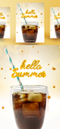 果汁饮料 可乐 冰块 海滨沙滩 夏日主题海报PSD_平面设计_海报