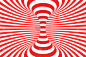 漩涡光学3D错觉光栅插图。对比红色和白色的螺旋条纹。几何环面图像与线，环。