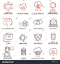 Vector set of 16 modern thin line icons related to cloud computing service and data storage. Simple mono line ，机械人，人工智能，AI，机器人pictograms and infographics design symbols - part 1