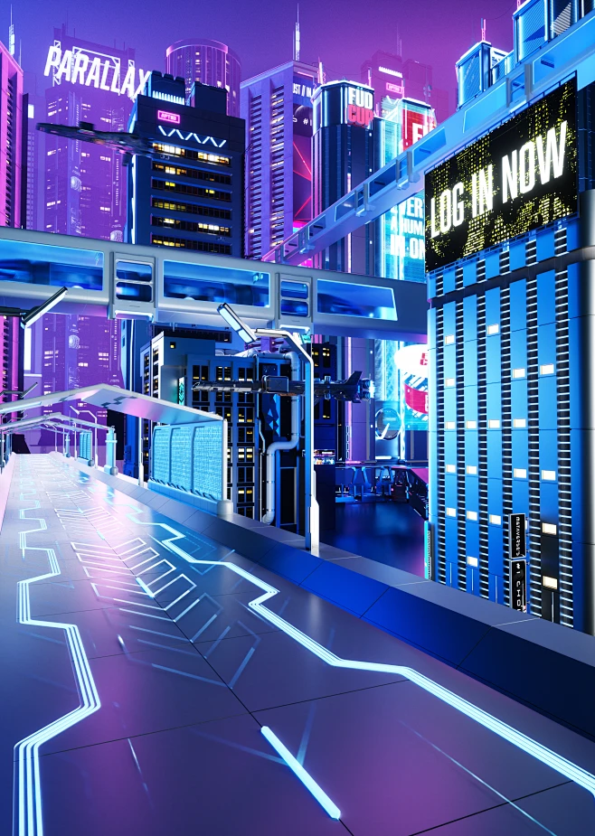 赛博朋克场景；未来感；C4D OC渲染-花瓣网
