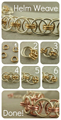 Chainmaille Helm Instructions 1. Close four small jump rings  2. Add two larger rings  3. Separate small rings & add one large ring  4. Add second large ring  5. Link one large ring to one side & add two small rings  6. Add one more large ring on 