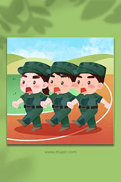 正步走新生军训人物插画-众图网