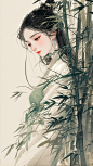 水墨女孩 竹林