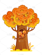windy with an autumn yellow tree and