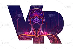 VR letters composition. Person wearing virtual or 