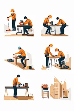 卡通工人扁平工业制造业生产线人物插画