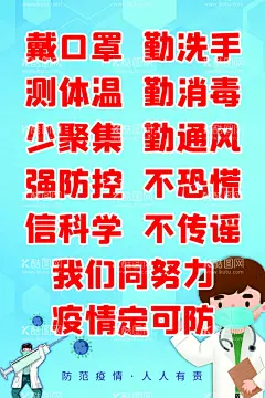 戴口罩宣传海报  - 源文件下载【酷图网】新冠海报,预防海报,勤洗手,测体温,勤通风