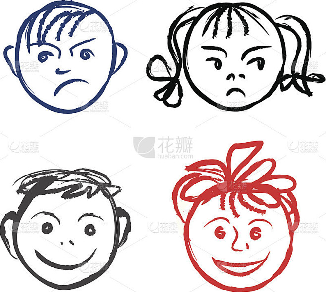 孩子的脸绷得紧紧的——高兴的和不高兴的