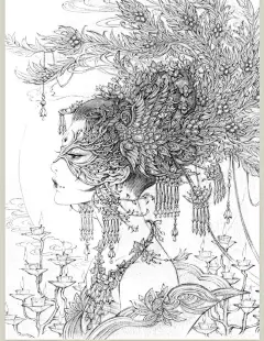 【赠海报+涂色本】正版 间花寻影+扫花寻径 古戈力画集全套2册 手绘线稿填色本半面妆插画唯美古风女人物线描集临摹绘本动漫画册书-tmall.com天猫