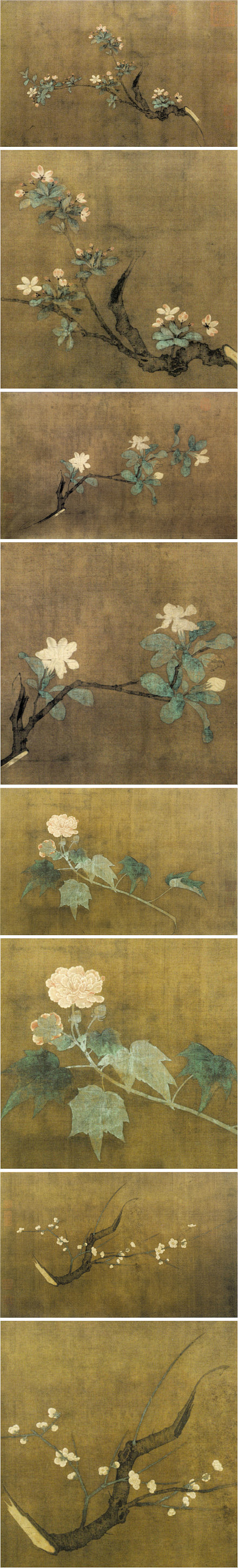 宋佚名《折枝花卉四段》】卷，绢本设色，49.2X500cm，北京故宫藏。 此