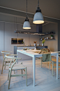 Scandinavian Kitchen : Personal work, dining room, modernistic grayscale interior.