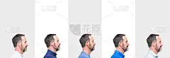 拼贴的中年老人在孤立的背景看向一边，放松的轮廓姿势与自然的脸与自信的微笑。