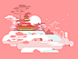 China painted landscape flat vector illustration