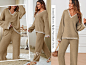 MEROKEETY Women's 2 Piece Outfits Fuzzy Fleece Long Sleeve Tops and Pants Pajamas Sets Loungewear at Amazon Women’s Clothing store