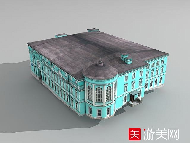 【新提醒】蓝色老旧的俄罗斯大厦建筑模型-...