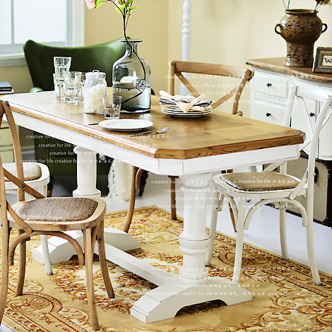 欧式实木白色餐桌