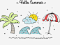 你好夏日阳光沙滩高清素材 太阳 椰子树 波浪 浪花 海浪 遮阳伞 防晒 阳光 元素 免抠png 设计图片 免费下载