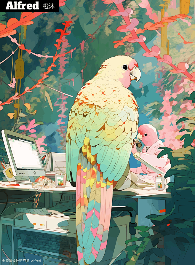 AI 绘画探索！9 组《鸟的使者》插画激...