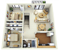 2 Bedroom Apartment/House Plans : Two bedroom apartments are ideal for couples and small families alike. As one of the most common types of homes or apartments available, two bedroom spaces give