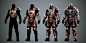 Planetside Arena - Class armour, Ranulf Busby | Doku : Concepted, modelled, rigged and textured armour for the 3 classes.  All share a single 2048 texture set with tint masks.