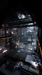 Mech Repair Bay, Scott Colverson : Within a dark old warehouse a group of mercenaries fix their old V2 Zephyr Mech and unpack a fresh shipment of the latest Modular rifle system. 
A 30 day project containing over 60 unique parts. All the architecture is m