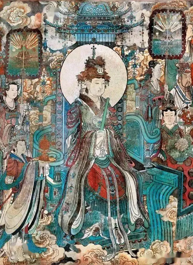 元代《朝元图》壁画欣赏_永乐宫 : 其中，尤以三清殿内的《朝元图》，为重中之重。为1325年洛阳马七等人所作，描绘道府诸神朝谒元始天尊，故名 ...
