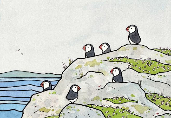 Puffins Watercolor I...