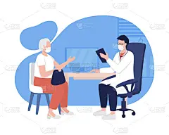 病人和医生会见二维矢量孤立插图