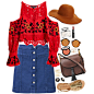 A fashion look from August 2016 featuring crop top, denim skirt and flat shoes. Browse and shop related looks.