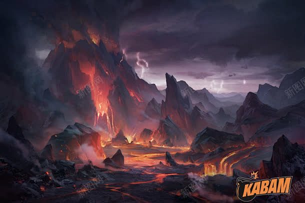 外星火山山峰闪电游戏场景 平面电商 创意...