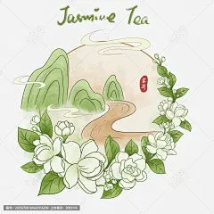 茉莉花古风国潮手绘插画