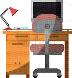 椅子,书桌,插画,多色的,住宅内部,灯,木制,创造力,技术,商务