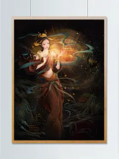 原创手绘古典飞天敦煌岩彩插画