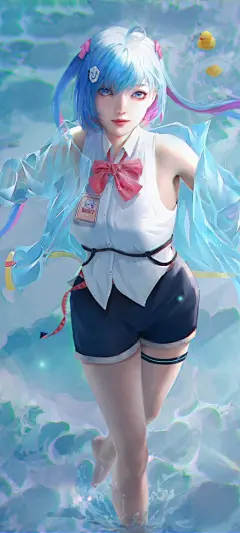 海滩少女 大长腿 黑色短裤 动漫 手机 壁纸