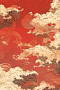红色喜庆中国风云纹纹理背景素材图片