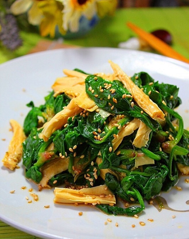 【菠菜拌腐竹】食材：菠菜、腐竹、调味汁、...