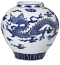 Dragon Ceramic Vessel, Blue, Large龙陶瓷容器，蓝色，大