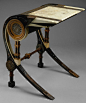 CARLO BUGATTI desk, c. 1902, walnut, copper, pewter, vellum, 23-34 in