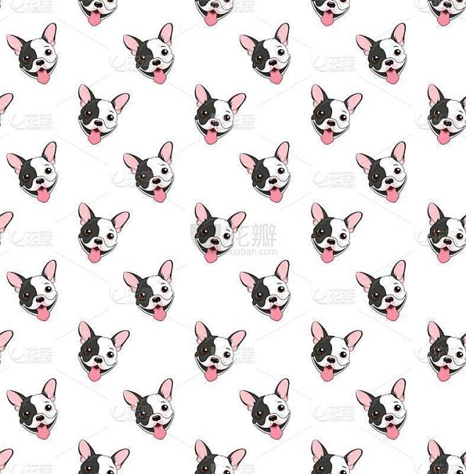无缝矢量模式与有趣的黑色和白色法国斗牛犬...